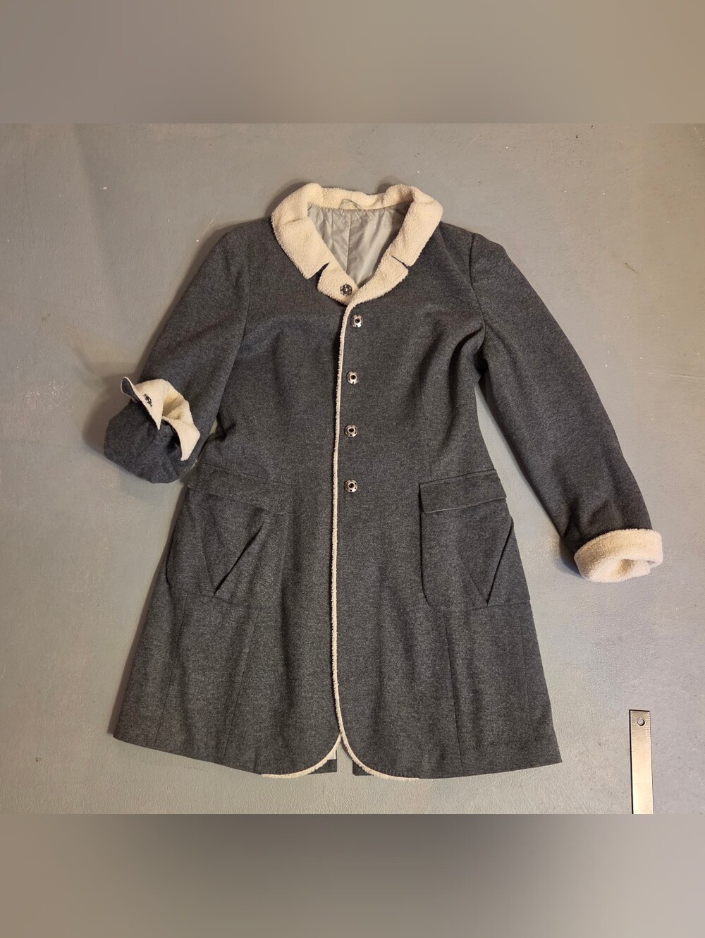 Brunello Cucinelli Womens Shearling Collar Wool Blend Trench Coat Gray Jacket M